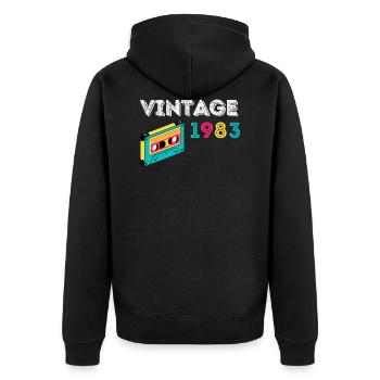 Vintage 1983 cassette 39 years old 1983 - Unisex Premium Organic Zip Hoodie - black - Back - Nico (187cm)