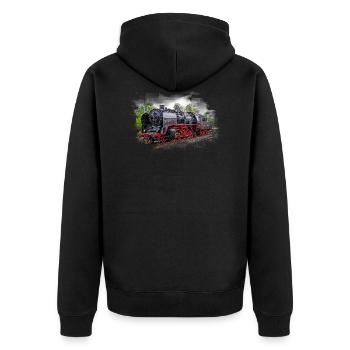 Dampflok 50 3501 Aquarell - Unisex Premium Bio Zip Hoodie - Schwarz - Hinten - Nico (187cm)