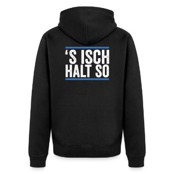 'S Isch halt So Allgäuer Dialekt Spruch Wandern - Unisex Premium Bio Zip Hoodie - Schwarz - Hinten - Nico (187cm)