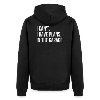 Ich kann keine Pläne in der Garage haben - Unisex Premium Bio Zip Hoodie - Schwarz - Hinten - Nico (187cm)
