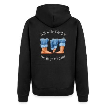 Trip with family, the best therapy - Unisex Premium Bio Zip Hoodie - Schwarz - Hinten - Nico (187cm)