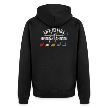 Important Choice Golf - Unisex Premium Bio Zip Hoodie - Schwarz - Hinten - Nico (187cm)