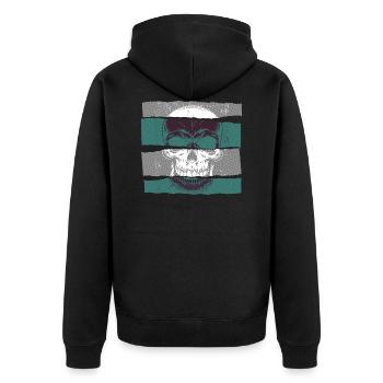 Skull green paper strip dark - Unisex Premium Organic Zip Hoodie - black - Back - Nico (187cm)