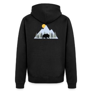 Bär in der Wildnis unter der aufgehenden Sonne - Unisex Premium Bio Zip Hoodie - Schwarz - Hinten - Nico (187cm)