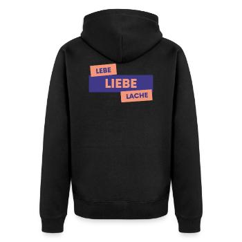 LEBE!LIEBE!LACHE! - Unisex Premium Bio Zip Hoodie - Schwarz - Hinten - Nico (187cm)