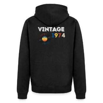 Record vintage 48 ans 1974 anniversaire - Veste à capuche bio Premium Unisexe - noir - Dos - Nico (187cm)