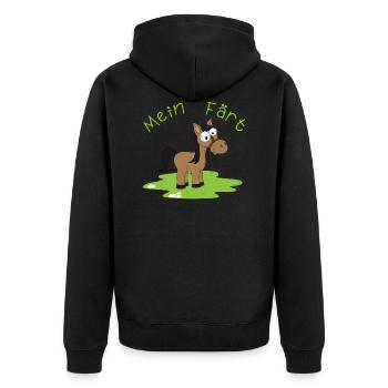 Mein Färt Pferd witziges Lustiges mit Pferden - Unisex Premium Bio Zip Hoodie - Schwarz - Hinten - Nico (187cm)