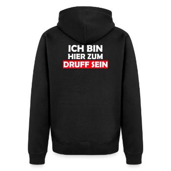 Hier zum Druff sein Ballern Tekk Druff Gras Druffi - Unisex Premium Bio Zip Hoodie - Schwarz - Hinten - Nico (187cm)