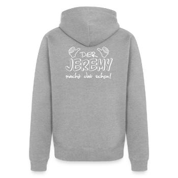jeremy - Unisex Premium Bio Zip Hoodie - Grau meliert - Hinten - Nico (187cm)