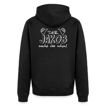 jakob - Unisex Premium Bio Zip Hoodie - Schwarz - Hinten - Nico (187cm)