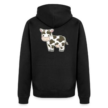 Kuh - Unisex Premium Bio Zip Hoodie - Schwarz - Hinten - Nico (187cm)