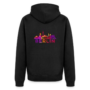 Berlin Skyline Impression Souvenir Geschenkidee - Unisex Premium Bio Zip Hoodie - Schwarz - Hinten - Nico (187cm)