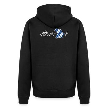 Herzschlag Bayern Wandern Berge - Unisex Premium Bio Zip Hoodie - Schwarz - Hinten - Nico (187cm)