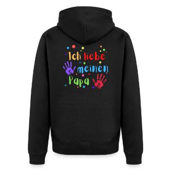 ICH LIEBE MEINEN PAPA - Unisex Premium Bio Zip Hoodie - Schwarz - Hinten - Nico (187cm)