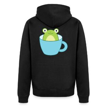 Frosch in der Tasse - Unisex Premium Bio Zip Hoodie - Schwarz - Hinten - Nico (187cm)