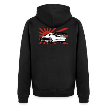 Supra A80 Sonne Geschenk JDM Motorsport Japan Auto - Unisex Premium Bio Zip Hoodie - Schwarz - Hinten - Nico (187cm)