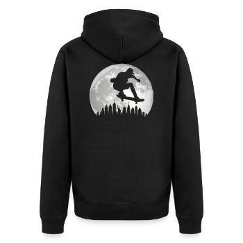 Skateboarder New York Skyline Moon - Unisex Premium Bio Zip Hoodie - Schwarz - Hinten - Nico (187cm)