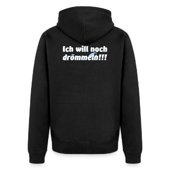 Ich will noch drömmeln!!! - Unisex Premium Bio Zip Hoodie - Schwarz - Hinten - Nico (187cm)