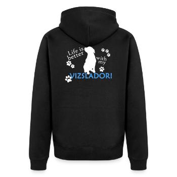Life is better with my Vizslador - Unisex Premium Bio Zip Hoodie - Schwarz - Hinten - Nico (187cm)