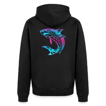 Maori-Hai Polynesische Tribal Tattoo Geschenkidee - Unisex Premium Bio Zip Hoodie - Schwarz - Hinten - Nico (187cm)