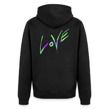 Love neon green - Unisex Premium Bio Zip Hoodie - Schwarz - Hinten - Nico (187cm)