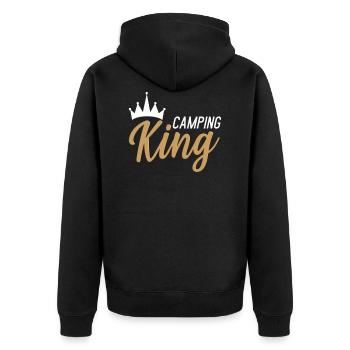 Camping King gold white - Unisex Premium Organic Zip Hoodie - black - Back - Nico (187cm)