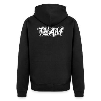 Team, white - Unisex Premium Organic Zip Hoodie - black - Back - Nico (187cm)