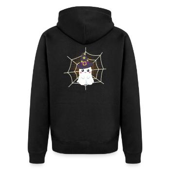 Spooky Ghost - Unisex Premium Bio Zip Hoodie - Schwarz - Hinten - Nico (187cm)