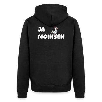 Ja Moinsen - Möwe - Unisex Premium Bio Zip Hoodie - Schwarz - Hinten - Nico (187cm)