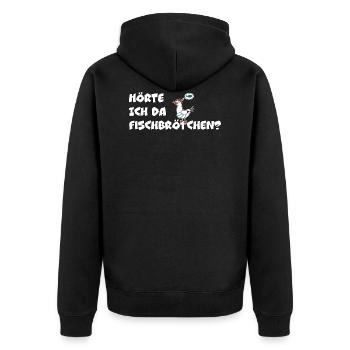 Fischbrötchen - Möwe - Unisex Premium Bio Zip Hoodie - Schwarz - Hinten - Nico (187cm)