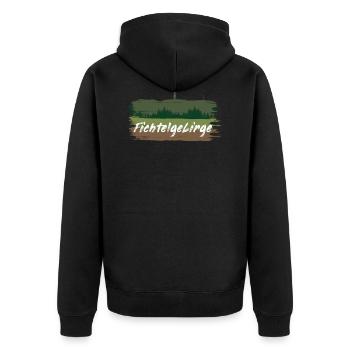 Fichtelgebirge Kösseine Schneeberg Ochsenkopf grün - Unisex Premium Bio Zip Hoodie - Schwarz - Hinten - Nico (187cm)