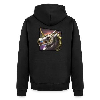 Evil Unicorn - Unisex Premium Bio Zip Hoodie - Schwarz - Hinten - Nico (187cm)
