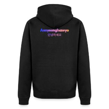 Bienvenue en coréen - Veste à capuche bio Premium Unisexe - noir - Dos - Nico (187cm)