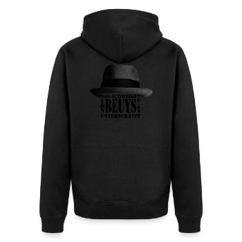 Das Schweigen von Joseph Beuys wird unterschätzt - Unisex Premium Bio Zip Hoodie - Schwarz - Hinten - Nico (187cm)