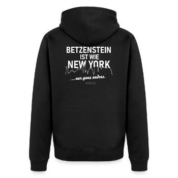 Betzenstein ist wie New York - Unisex Premium Bio Zip Hoodie - Schwarz - Hinten - Nico (187cm)