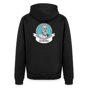 Der kunstvolle Sokrates - Unisex Premium Bio Zip Hoodie - Schwarz - Hinten - Nico (187cm)