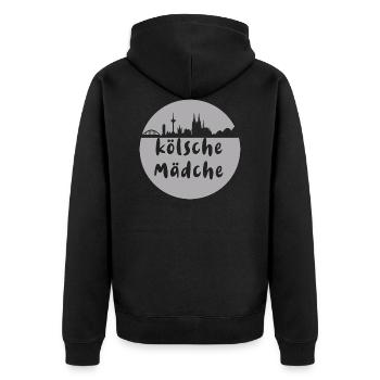 Köln, skyline,scherenschnitt,grau,kölsche mädche - Unisex Premium Bio Zip Hoodie - Schwarz - Hinten - Nico (187cm)