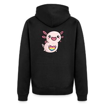 Sweet Axolotl Pan Queer Flag Flag LGBTQ Kawaii - Unisex Premium Organic Zip Hoodie - black - Back - Nico (187cm)