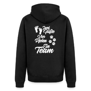 Katzen und Hunde Motiv 2 Füße 4 Pfoten ein Team - Unisex Premium Bio Zip Hoodie - Schwarz - Hinten - Nico (187cm)