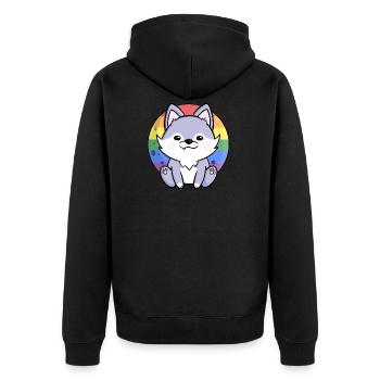 Sweet Wolf Dog Gay Queer Flag Flag LGBTQ Moon - Unisex Premium Organic Zip Hoodie - black - Back - Nico (187cm)