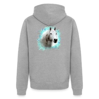 pferd ,schimmel ,graffiti , malerei,weisses pferd, - Unisex Premium Bio Zip Hoodie - Grau meliert - Hinten - Nico (187cm)