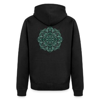 Grünes Mandala Muster - Unisex Premium Bio Zip Hoodie - Schwarz - Hinten - Nico (187cm)