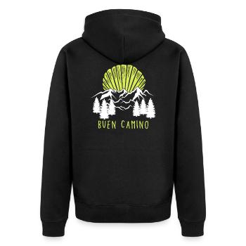 Buen Camino Mountains - Unisex Premium Bio Zip Hoodie - Schwarz - Hinten - Nico (187cm)