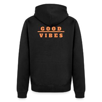GOOD VIBES - Unisex Premium Bio Zip Hoodie - Schwarz - Hinten - Nico (187cm)