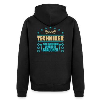 Techniker Schule Abschluss Fortbildung Ingenieur - Unisex Premium Bio Zip Hoodie - Schwarz - Hinten - Nico (187cm)