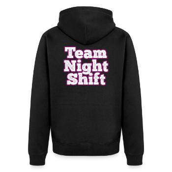 Team Night Shift - Unisex Premium Organic Zip Hoodie - black - Back - Nico (187cm)