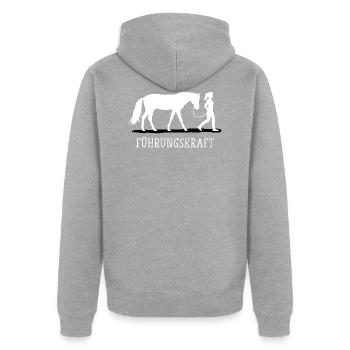 Führungskraft Pferd Pferde Spruch Reitersprüche - Unisex Premium Bio Zip Hoodie - Grau meliert - Hinten - Nico (187cm)