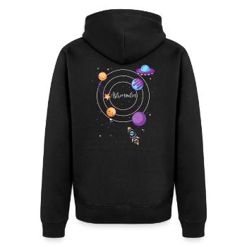 Astronaute, Espace, Planète, Étoile, Lune, Soleil - Veste à capuche bio Premium Unisexe - noir - Dos - Nico (187cm)