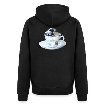 tea wave The Great Wave off Kanagawa - Unisex Premium Organic Zip Hoodie - black - Back - Nico (187cm)