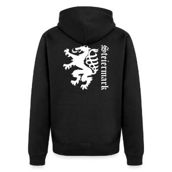 Löwe Silhouette Geschenk Steiermark - Unisex Premium Bio Zip Hoodie - Schwarz - Hinten - Nico (187cm)